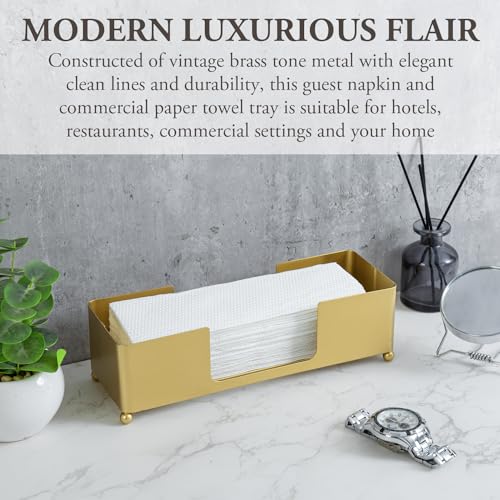 MyGift Brass Tone Metal Hand Towel Holder Countertop Dispenser Set of 2 Brass-tone-2