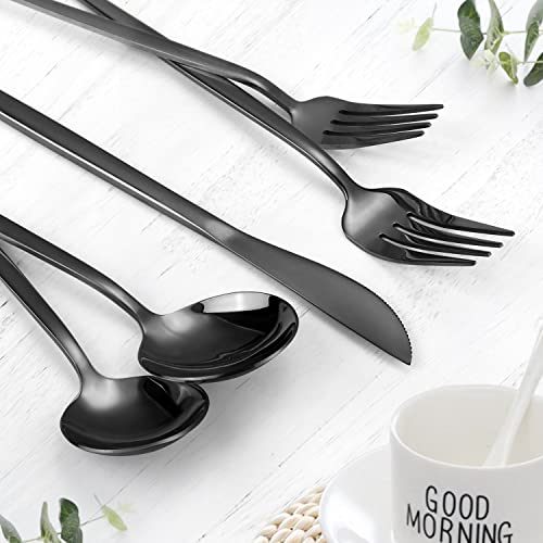 Black Silverware Set, KassKa 20 Pieces Flatware Cutlery Set, Stainless Steel Utensils Set Spoon Fork Knives Set for Home Restaurant and Kitchen, Mirror Polished Finished, Service for 4 Mirror Black 1