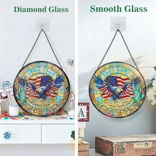 8 Inch Stained Glass Window Hanging, Sun Catcher with Metal Chain and Hooks, Decorative Stained Glass Panel for Garden & Patio (Eagle) Eagle