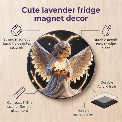 2D Flat Guardian Angel Fridge Magnet, Religious Heart Angel Refrigerator Magnet, Spiritual Decorative Magnet for Fridge Whiteboard Locker