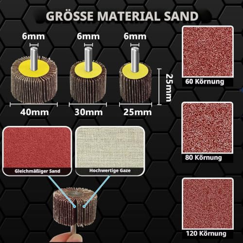 FEIHU Pack of 22 Flap Grinders with Shank, Sizes 25 30 40 mm, Grain 60 80 120 Pack of 22 grit 60, 80, 120