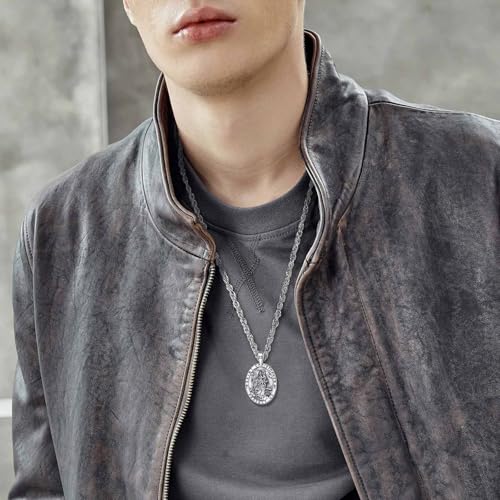 925 Sterling Silver Archangels Necklace for Women Men, Saint Christopher Medal St Michael Virgin Mary St Benedict Pendant Original Protection Amulet Jewelry Gift, 22"+2" St Christopher-1