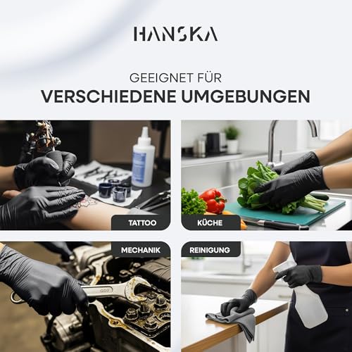 HANSKA 100 Black Nitrile Disposable Gloves - Powder Free - Disposable - Ambidextrous - Non-Sterile - Rubber Base - Suitable for Medical Areas, Food Handling (100, M) 100 cm