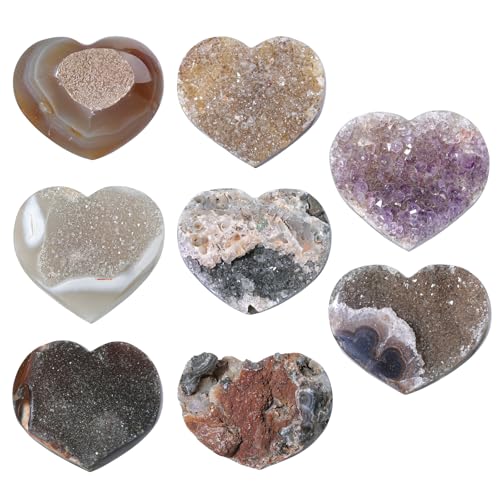 TUMBEELLUWA Heart Shaped Agate Crystal Cluster Geode for Home Shelf Decor 75-155 g
