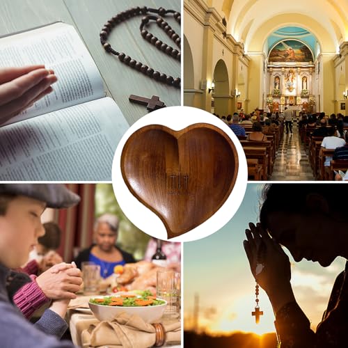 Heart Prayer Bowl Wooden with 24 Prayer Cards, Christian Congregation Religious Prayer Gifts (Yellow) Yellow