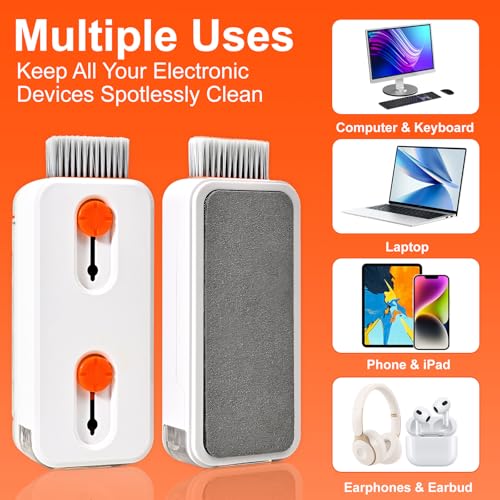 Keyboard Cleaner Laptop Cleaning Kit, Keyboard Cleaning Kit with Retractable Keyboard Brush and Multi-Function Cleaning Pen for MacBook iPad iPhone, Tablet, PC, Camera Lens, Phone, PC Monitor Orange