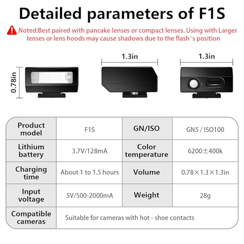 MEDALight Upgrade Aluminum F1s Mini Camera Flash for Ricoh GR3/GR3X/Fuji/Sony ZV1/Nikon/Canon/Olympus/Digital Film Cameras,Portable Hot Shoe Camera Flash Speedlite for DSLR Camera(Black). Black
