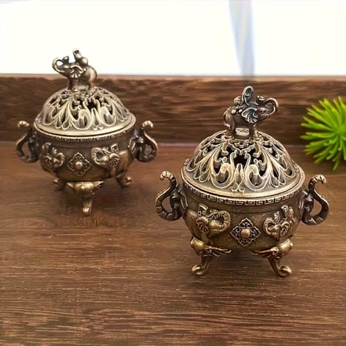 Elegant Metal Elephant Incense Holder with Gourd Design – Compact Zinc Alloy Incense Burner in Antique Bronze Finish