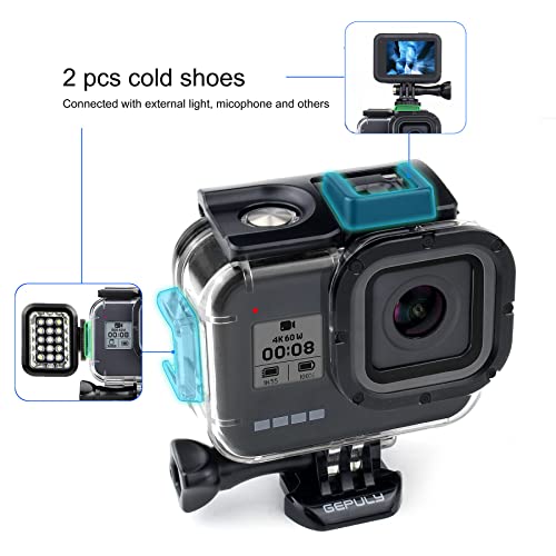 GEPULY Waterproof Case for GoPro Hero 8 Black with 4-Pack Dive Filters Housing Case+Cold Shoe Adapters+Filters