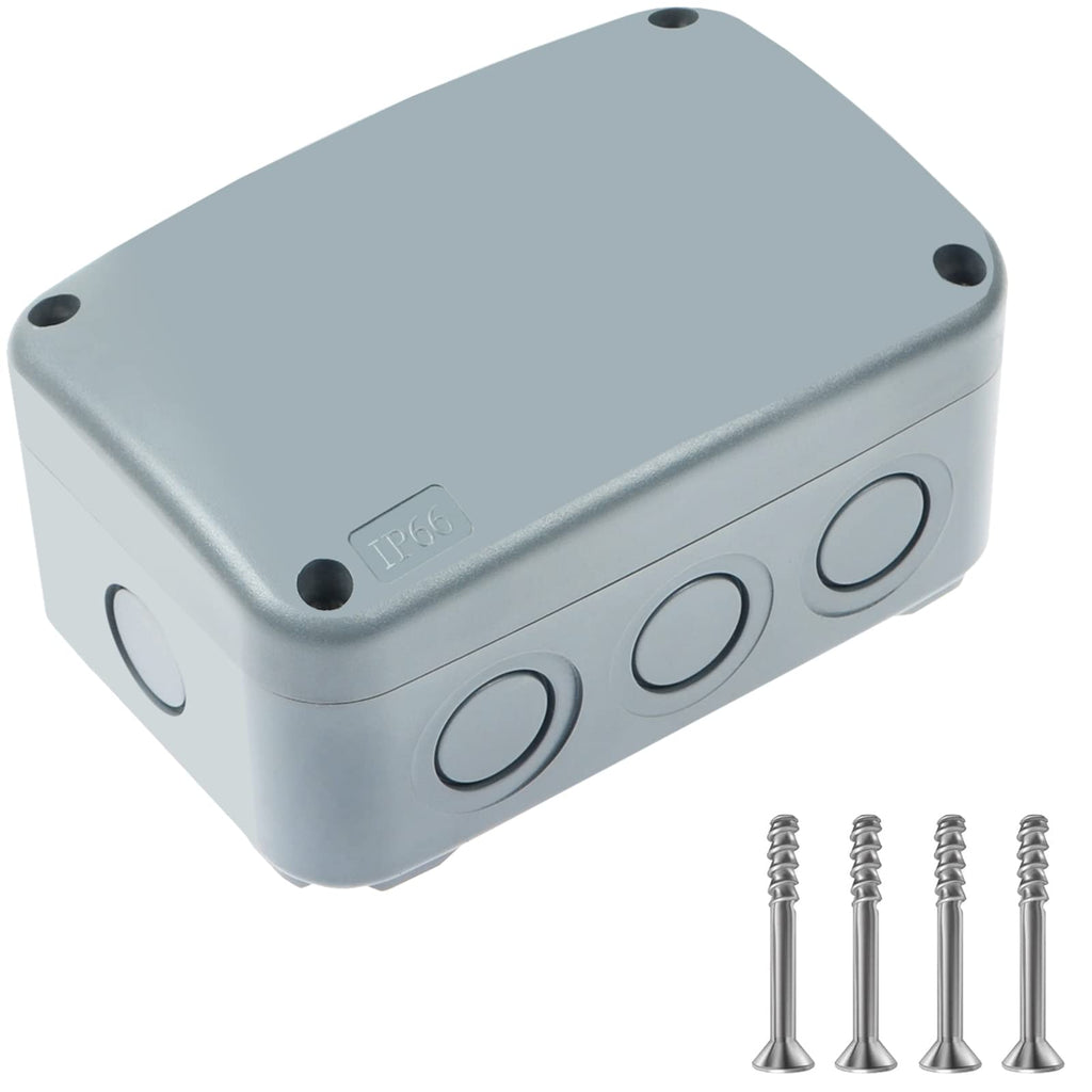 Outdoor Junction Box,Nineleaf IP66 Weatherproof Electrical Project Boxes PVC/ABS Plastic Enclosure Box Universal Watertight 4.9 x 3.3 x 2.3 inch (125x86x62mm), Fit with 20mm Cable Gland Grey 125x86x62mm