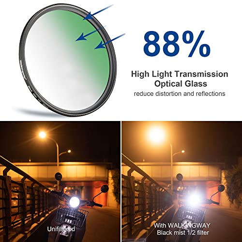 Walking Way 67mm Black Diffusion Filter 1/2, Soft Dreamy Cinematic Effect Filter, Hazy Diffuser, Ultra-Slim Frame, Multi-Coated Optical Glass, Water/Scratch Resistant for Portrait/Vlog/Video 67 mm 1/2 Diffusion