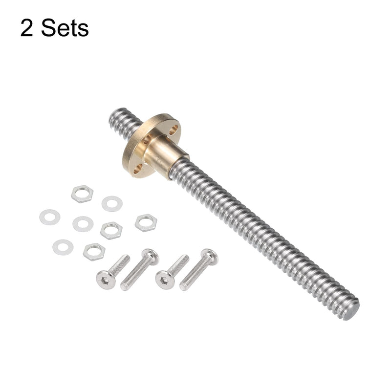 [Australia - AusPower] - uxcell 2 Pcs 100mm / 4 Inch Tr8x2 Stainless Steel Lead Screw with T8 Brass Nut - [ Acme Thread, 2mm Pitch, 8mm Lead ] for 3D Printer Z Axis, CNC Machine 