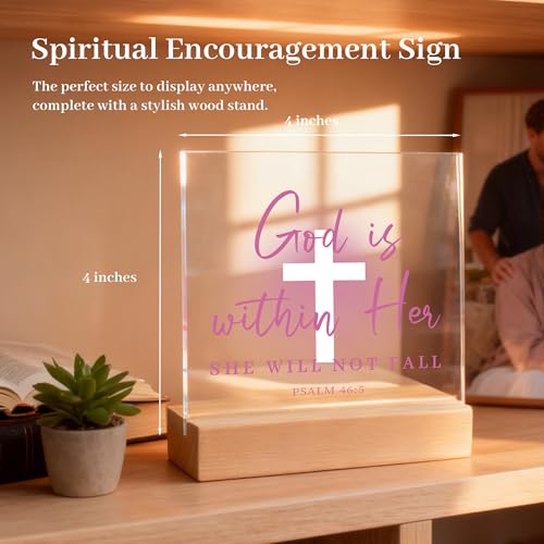 Christian Gifts for Women Faith, Pink Acrylic Christian Decor, Inspirational Gifts for Women, Bible Verse Wall Art, Cheer up Religious Gift for Sister, Friend, Daughter, Mom God is within Her