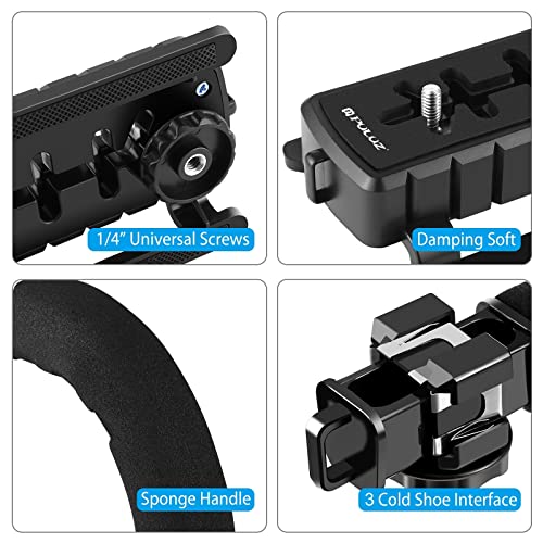 PULUZ U/C Shape Video Action Stabilizing Handle Grip Handheld Stabilizer Kit with Phone Clamp & LED Studio Light for Canon Sony Nikon Cameras and Home DV Camera Smartphones stabilizer kits 3