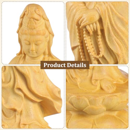 SEWACC Guanyin Statue Moon Guan Yin Buddha Figurine Buddhist Decor Home Accent Asian Religious Statue for Shelf Desk Meditation Space 4.72 X 1.41 X 1.