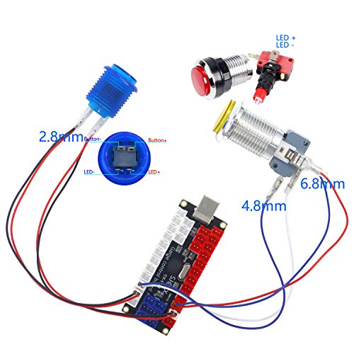 SJ@JX Arcade DIY Kit LED USB Encoder Board Zero Delay Arcade Controller Joystick Button Fight Stick Raspberry Pi Retro Pie MAME 5V LED Power SANWA