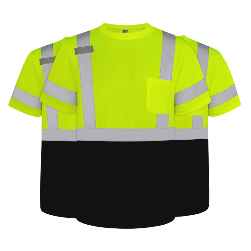 TCCFCCT Hi Vis Shirts for Men & Women, Short Sleeve Class 2 High Visibility Safety Shirts for Men, Durable & Reflective for Construction Work Use, DP-Yellow XL 3PCS X-Large Alligator Series-yellow & Black-3pcs