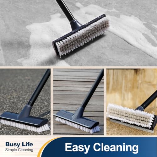 Yocada Floor Scrubber Brush, 2 in 1 Scratching Brush with Stiff Bristles, Shower Scrubber for Cleaning Patio, Bathroom, Garage, Kitchen, Wall, Deck, Tub, Tiles, 50 Inch Handle