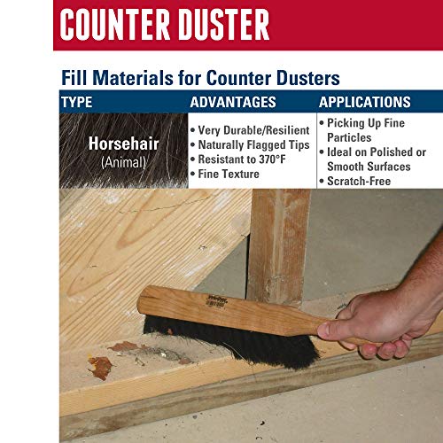 Weiler 9-inch wood block counter duster with horsehair fill and 9-inch brush length