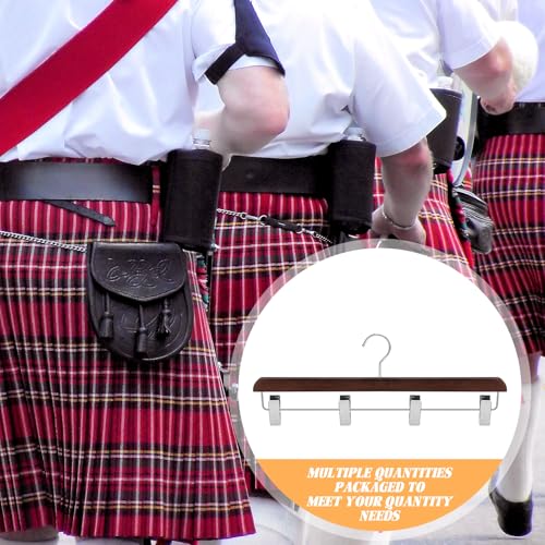 DoubleFill 2 Pcs Kilt Hanger 20 Inches Wooden Duty Skirt Hangers with 4 Clips for Closet (Nut Brown) Nut Brown