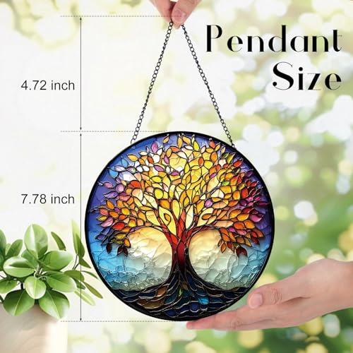 Stained Glass Tree of Life Suncatcher, 7.9" Real Glass