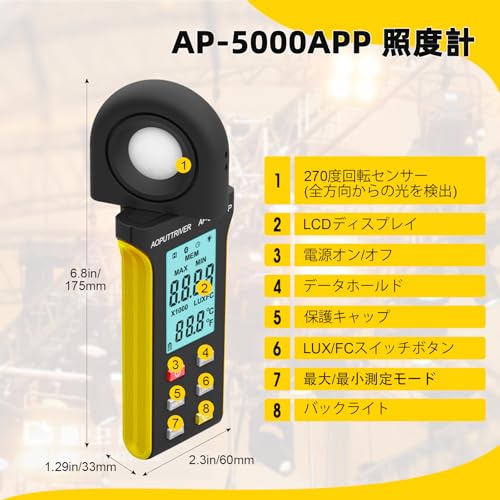 Light Meter 0.1-400,000 Lux Candles Meter with Bluetooth 90°/270°Rotating