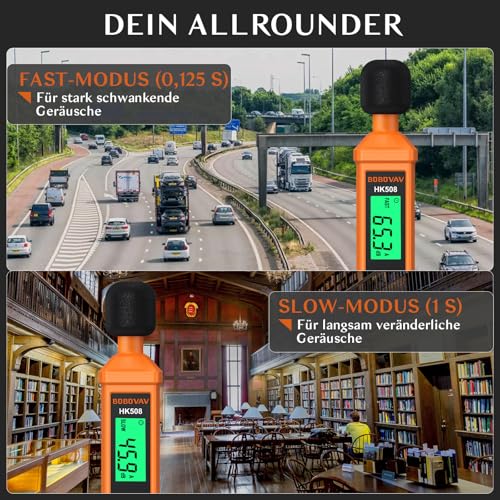 Sound Level Meter, Digital Decibel Meter 30-130dB, Portable Sound Level Meter A-Rating, MAX/MIN, Data Storage, Fast/Slow Reaction, LCD Display for Household, Factories, Workshop
