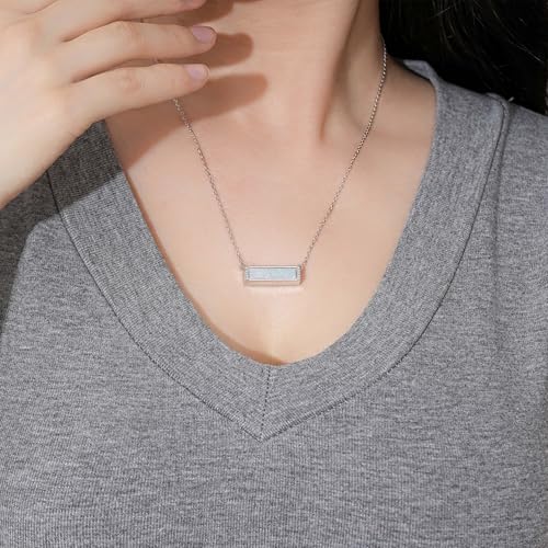 925 Sterling Silver Cremation Jewelry Urn Necklace- Teardrop/Heart/Tree of Life/Infinity/Bar Pendant Necklaces for Ashes for Women Memorial Keepsake Jewelry Gifts Opal Bar Pendant