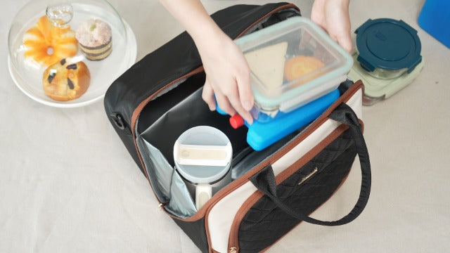 LOVEVOOK Insulated Lunch Bag for Women,Large Adult Lunch Box Cooler with Anti-Shifting Triangular Lid,Fixing Buckle for 40oz Tumbler,Wide Opening Tote Bag for Work Picnic Beach Family Nurse Teacher Black / Off White / Brown X Large-19.6L