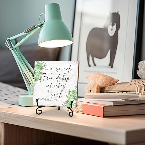 A Sweet Friendship Refreshes the Soul Wood Plaque Sign With Stand, Christian Quote Desk Sign Decor for Home Office Table Shelf, Birthday Gifts for Best Friends Women Man -27