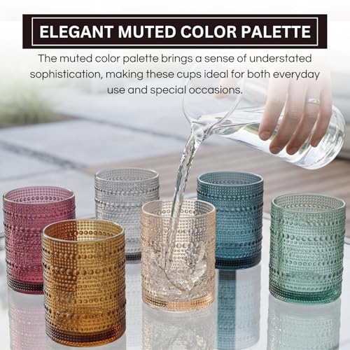 Khen Plastic Hobnail Drinking Glasses Set of 6 Neutral Tones Cups 10oz, Shatterproof & Unbreakable Acrylic Beaded Design, BPA-Free, Dishwasher Safe Indoor/Outdoor Drinkware for Water, Juice, Cocktails Muted Color