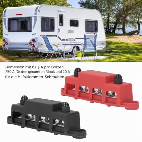 Set of 2 Power Distribution Block M8 Screw Connection 4-Pin Busbar 48V 250A DC for Car Boat Marine