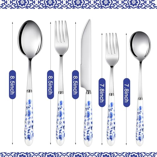 10 Pcs Chinoiserie Silverware Set Blue White Porcelain Ceramic 10