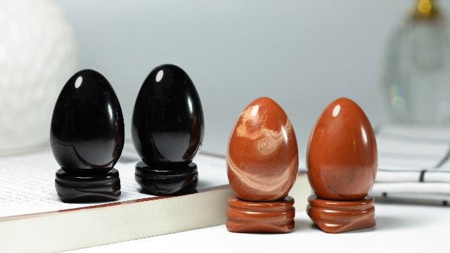 mookaitedecor Dragon Blood Jasper Crystal Egg with Stone Stand