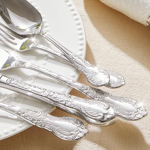 Silverware Set for 2, 10pc Vintage Flatware Set, 18/10 Stainless Steel 10-Piece Silver