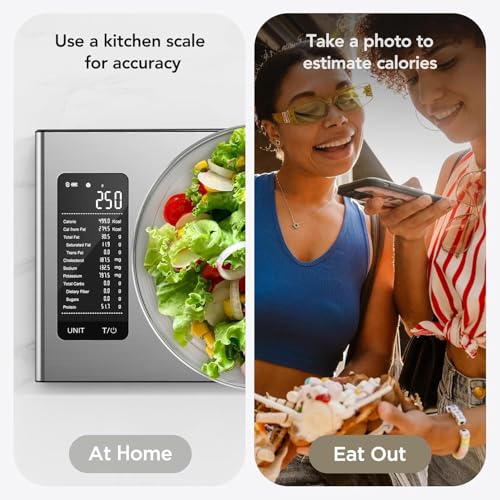 Ultrean Smart Food Kitchen Scales with Nutritional Calculator, Food Nutrition Scale, Digital Kitchen Scale with Calorie Counting for Weight Loss&Fitness, Stainless Steel, 22lb (Extra Large) Extra Large
