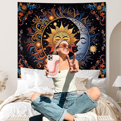 Apdidl Sun and Moon Boho Tapestry, Hippie Mandala Tapestries Wall Hanging 60"L x 51"W D-Boho Sun Tapestry