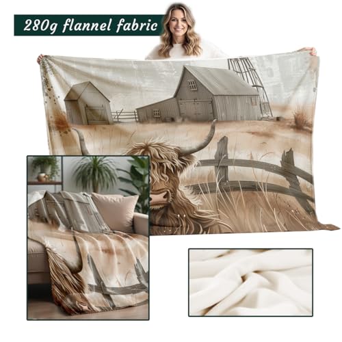 Printed Bed Blanket Highland Cow Blanket Queen Size Flannel Blanket Cattle Farm Animal Throw Blanket for Couch Sofa Living Room Travel Decor (49"x59") Highland Cow 4 49"x59"