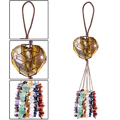 Amogeeli Volcano Cherry Quartz Love Heart Stone Ornament Wall Hanging for Indoor Outdoor Car Pendant Decoration Brown/Volcano Cherry Quartz