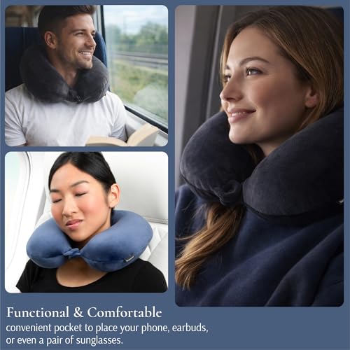 Brookstone Travel Neck Pillow - Lightweight U-Shaped Memory Foam Travel Pillow for Airplane, Car Travels & Sleeping, Blue One Size