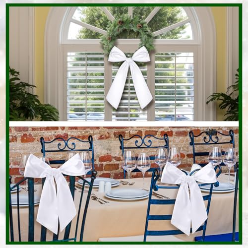 DERTE 8Pcs Wreath Sash for Front Door White Satin Blank Wreath Sashes 8