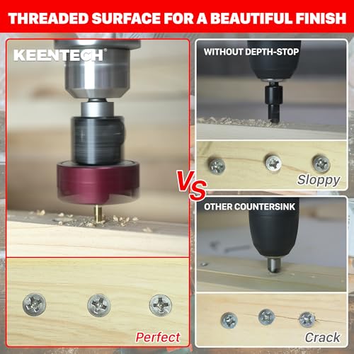 KEENTECH 3/8-inch carbide-tipped countersink tapered drill bit with 5/32-inch drill diameter and depth stop