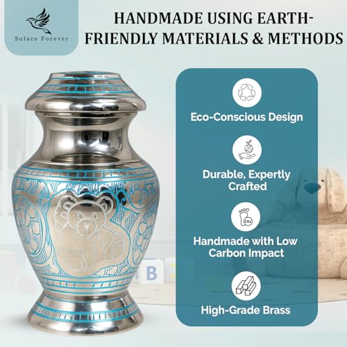 Baby Urns for Ashes Boy - Teddy Bear Urn for Babies - Beautiful Small Urns for Children & Kids - Honor Your Loved One with Baby Keepsake Urn (Blue, Small) Blue