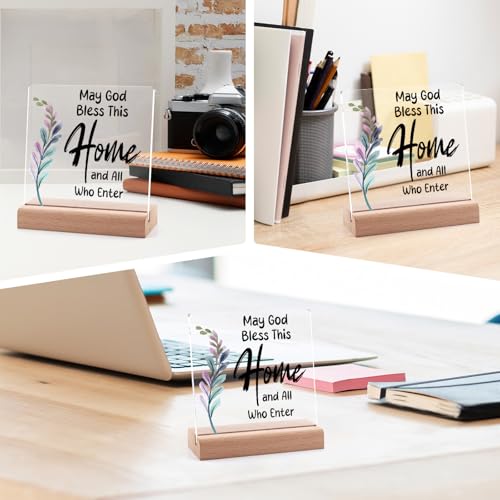 Religious Gifts for Women Men Christian Desk Decorative Sign Housewarming Gifts Decor for Home Office Table Desk Inspirational Acrylic Plaque with Wooden Stand Christians Gift for Family Coworkers