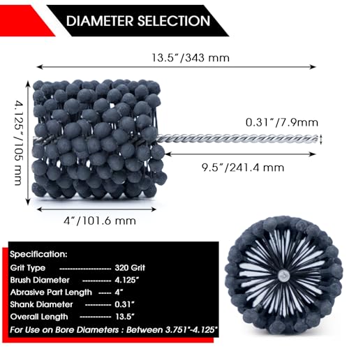 ZXQDRE 4-1/8-inch cylinder hone tool, 320 grit flexible ball brush for 105 mm engine cylinders