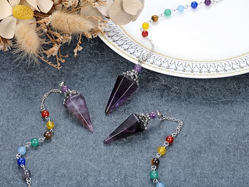 CrystalTears Amethyst Healing Crystals Pendulum Natural Crystal Stone Point Pendulums for Dowsing Meditation Divination Tools Spiritual Crystal Gifts for Witchcraft Crystal Grid Positive Energy