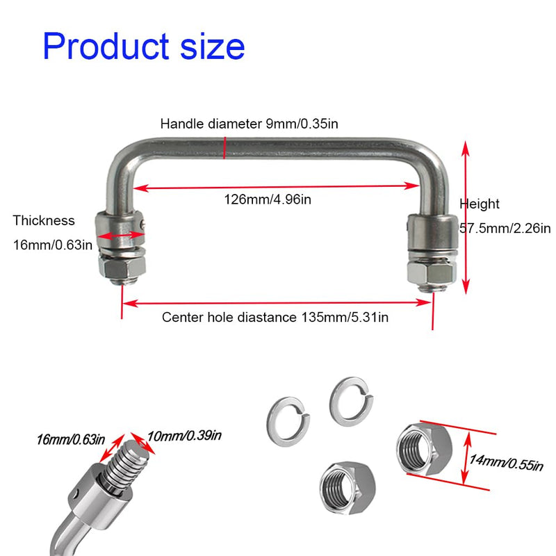 [Australia - AusPower] - 304 Stainless Steel Folding Handle 90 Degree Folding Pull Handle,Cabinet Handle Toolbox Handle,2 Pack (Hole Center 5.31in) Hole Center 5.31in 
