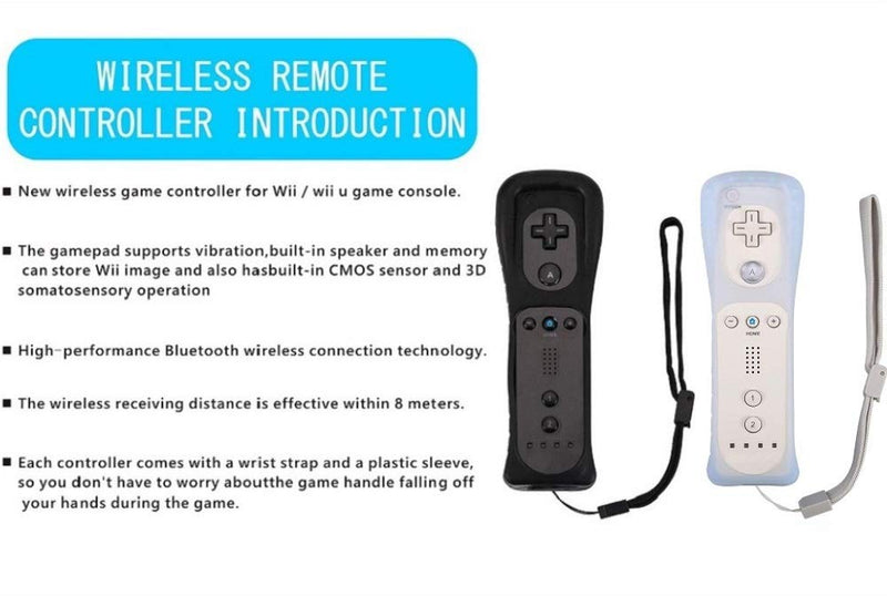 [Australia - AusPower] - 2 Packs Wireless Controller and Nunchuck for Wii and Wii U Console, Gamepad with Silicone Case and Wrist Strap (Black and White) Black and White 