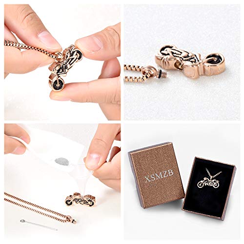 XSMZB Motorcycle Urn Necklace Cremation Jewelry for Ashes Motorbike Necklace Pendent Stainless Steel Keepsake Memorial Urn Necklace for Men Women Rose Gold