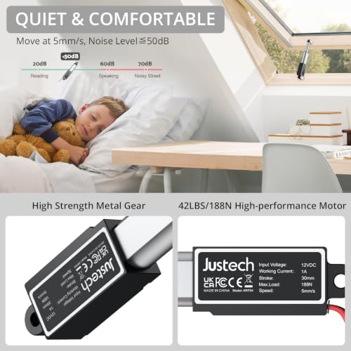 Justech 1.2" 30mm 42lbs 188N 12V Mini Linear Actuator IP54 Waterproof 5mm/s 1.2" / 30mm 42lbs